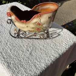Planter Beautiful Ceramic Christmas Sleigh 