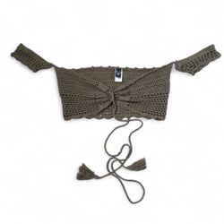 Army green crop off the shoulders knit top size Large 