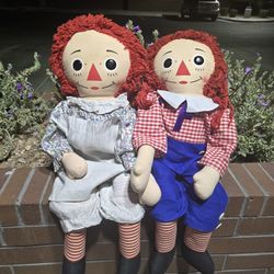 RARE Vintage Knickerbocker Raggedy Ann And Andy Cloth Dolls 36 Inch Original