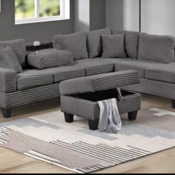 Cozy Corduroy Sectional – now with a FREE Storage Ottoman!