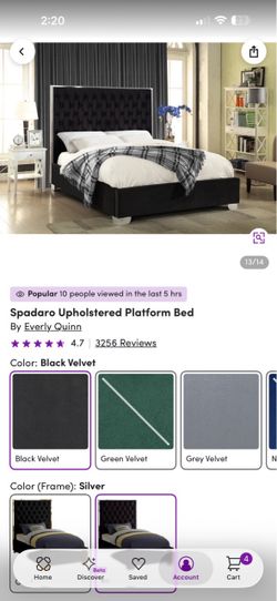 Spadaro Upholstered Platform Bed – Black Velvet With Nightstand