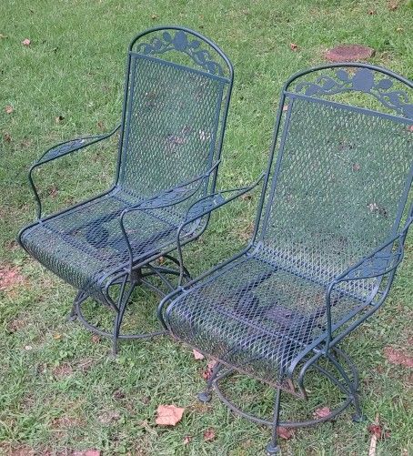 2 Vintage Wrought Iron Swivels Chairs