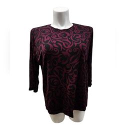 INC International Concepts Size 2X Black and Purple Swirl Blouse