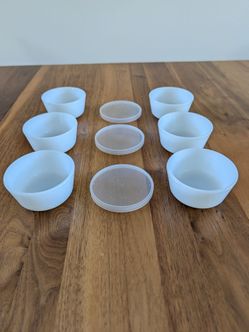 Vintage Anchor Hocking Fire-King White Milk Glass Custard Cups Ramekins (#434) Set of 6 With 3 Lids