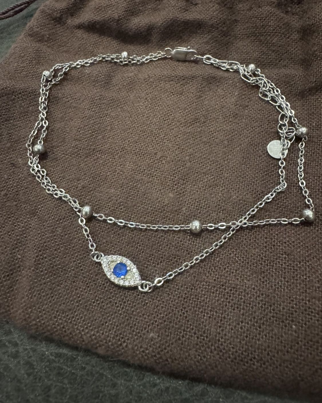 925 sterling Evil Eye Dainty Anklet ankle bracelet adjustable Approx 10.5” In great condition