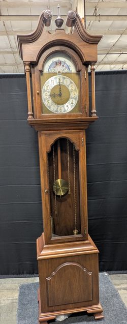 Traditional Dark Wood Grandfather Clock with Moon Phase Dial