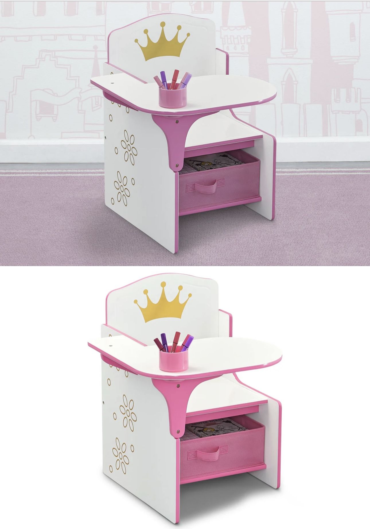 New Princess White Kids Desk With Storage