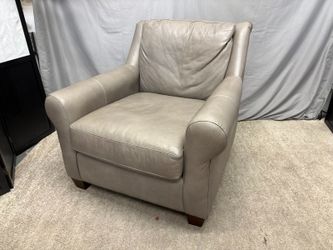 BASSETT Stone Grey Leather Roll Arm Accent Chair