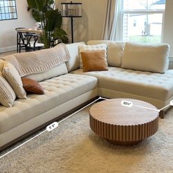 Cream Tufted L-Shape Sofa w/decorative pillows (Pickup ONLY)