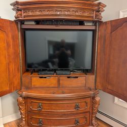 Large Wooden Armoire Style Entertainment Center