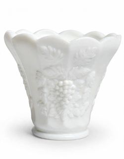 Milk Glass Vase with Embossed Grape Design
