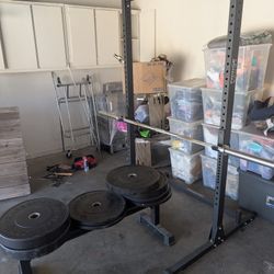Fringe Sport Weight Set, Padded Bench, Squat Rack, And Olympic Barbell
