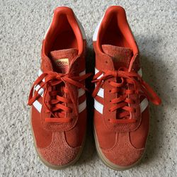 Adidas Gazelle Suede Sneakers – Orange with White Stripes – Women’s Size 7.5