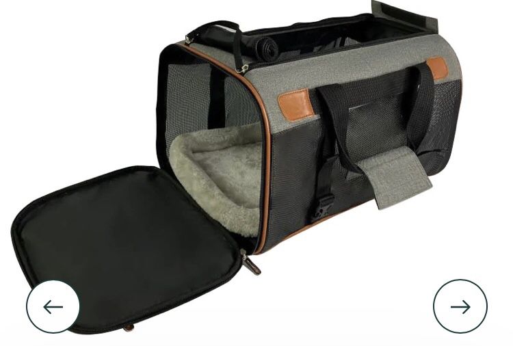 Foldable Deluxe Pet Carrier With Removable Plush Bed And Zip Openings On Top And Sides