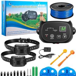 Electric Fence for Dogs Inground/Underground Dog Fence System Wired Pet Containment System w/2 Rechargeable Waterproof Training Collar Receivers, 656f