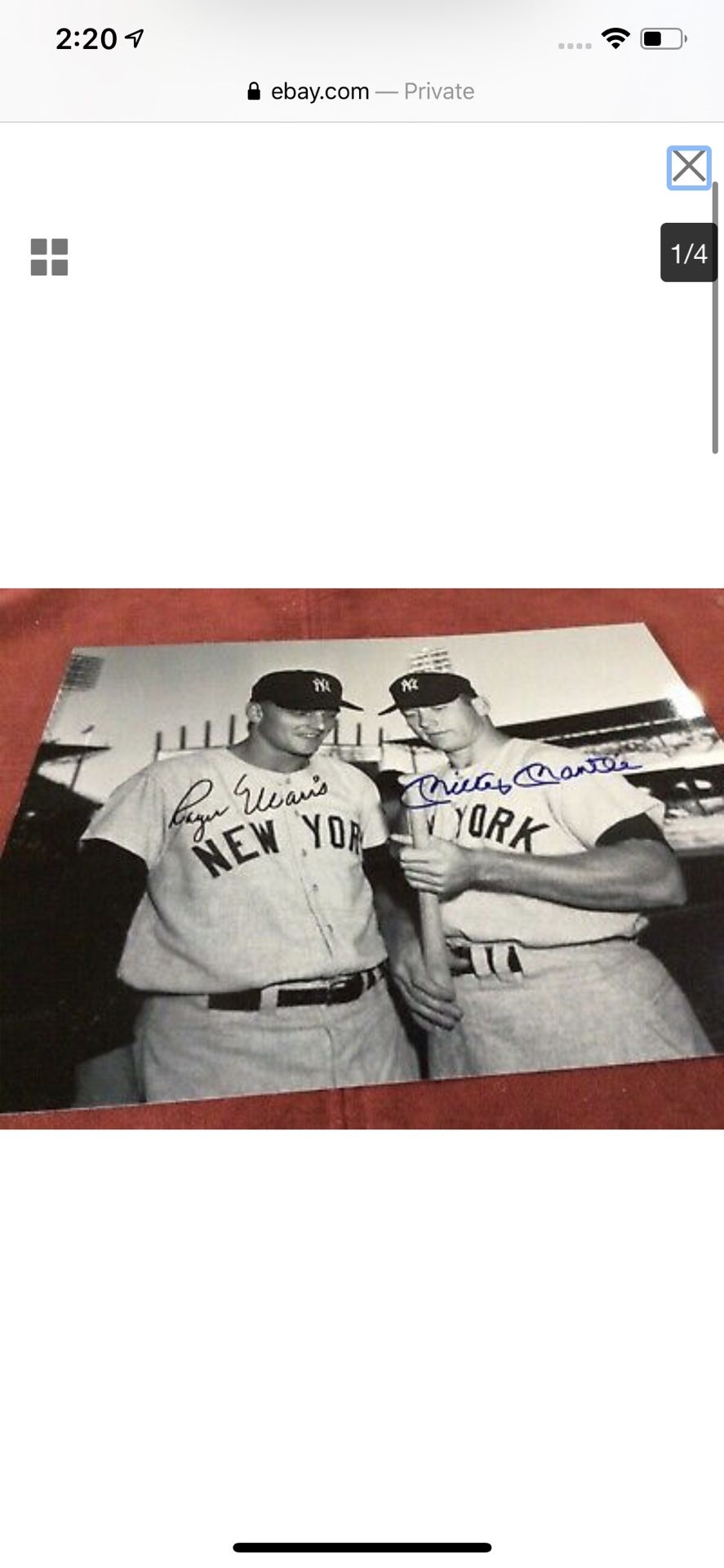 Mickey mantle roger maris signed photo