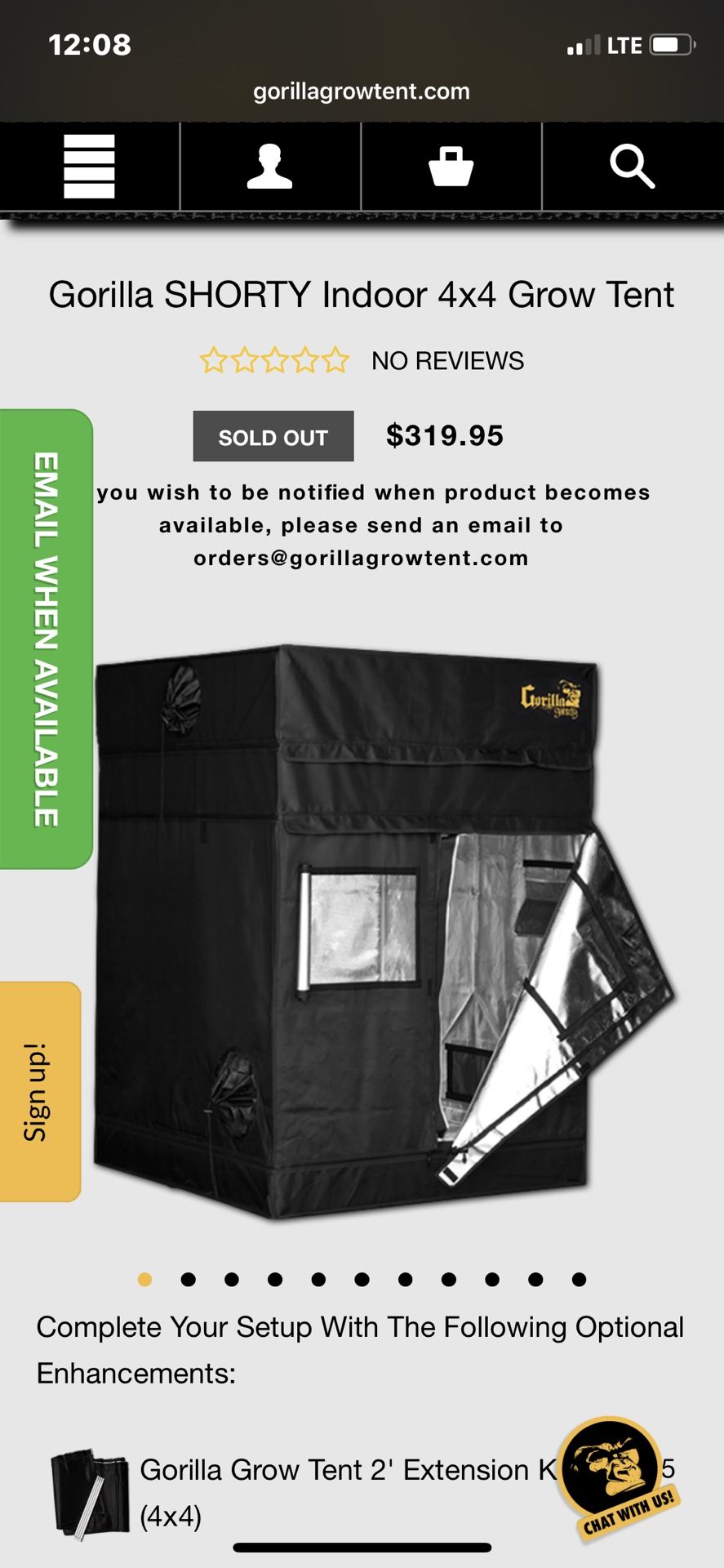 GorillaGrow Shorty Grow tent 4’x4’