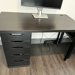 IKEA 5 Drawer Black Brown Desk 