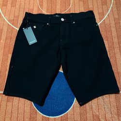 True Religion Ricky Relaxed Straight Black Denim Jean Shorts Contrast Stitching