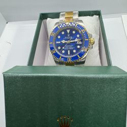 Brand New Automatic Movement Blue Face / 2 Tone Designer Watch With Box!
