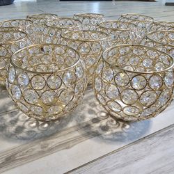 Metal Gold & Crystal Round Centerpieces/Votives/Vases