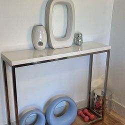 White and Silver Side Table - Console Table