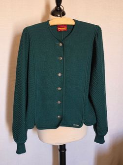 Geiger Tyrol Austria Boiled Wool Cardigan Knit Sweater Jacket Forest Green 40 US/Med.