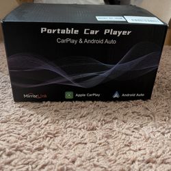Portable wireless Car play and Android auto with stand and add on rear view camera with wires.