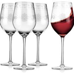 Set Of 4 Engraved Wine Glasses Royal Rose New 