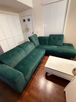 Green Velvet Tufted Sectional Sofa