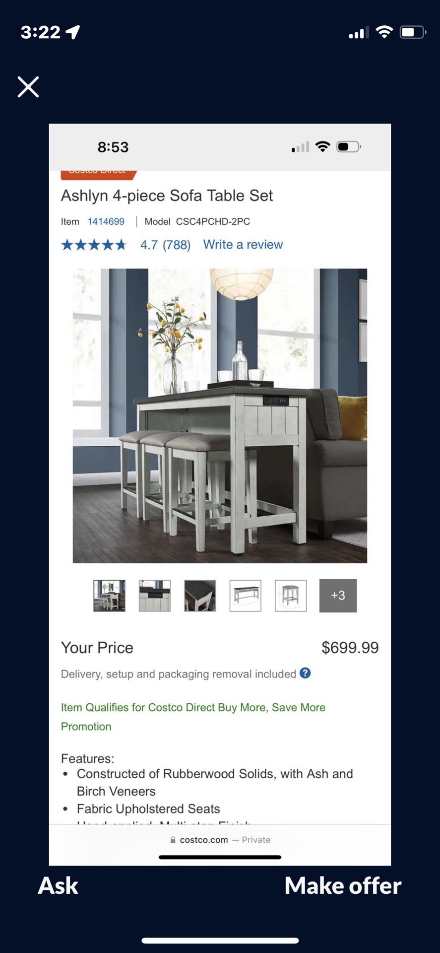 NEW In BOX Ashlyn 4-piece Sofa Table Set Costco Ikea