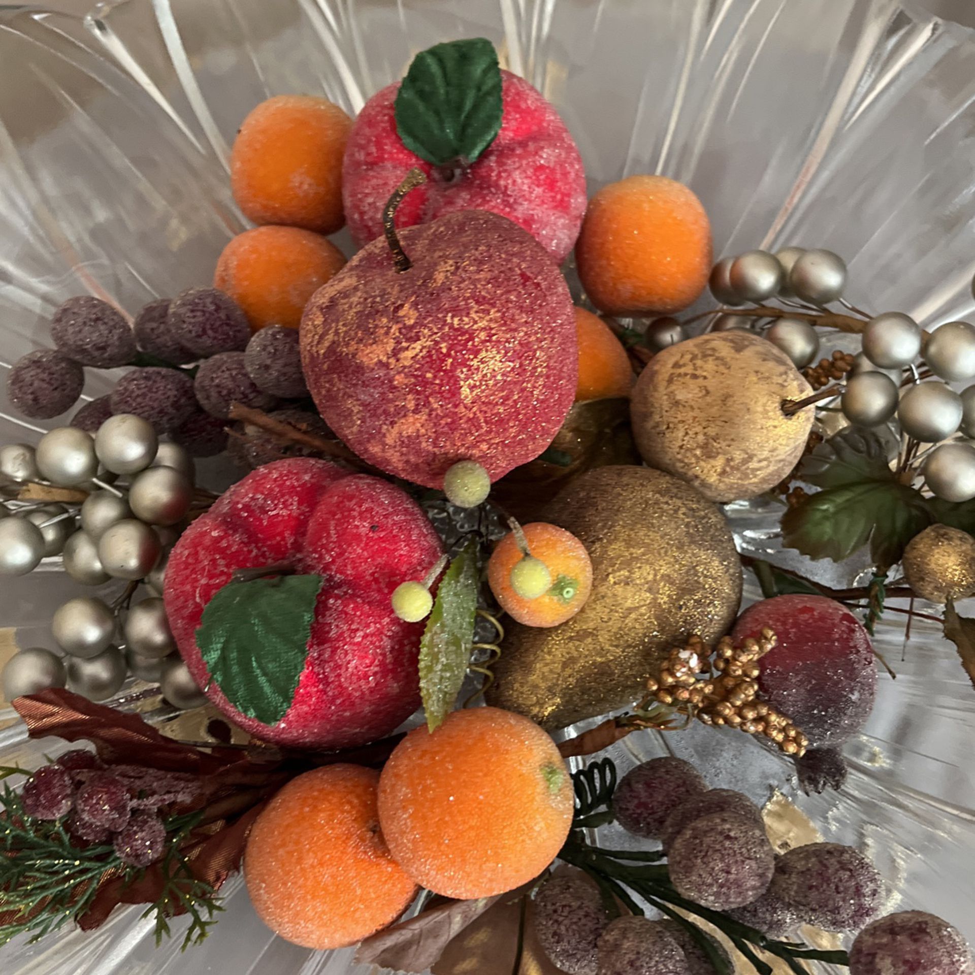 Artificial Beaded Fruits With Christmas Large Serving Plates, $30 Or Best Offer