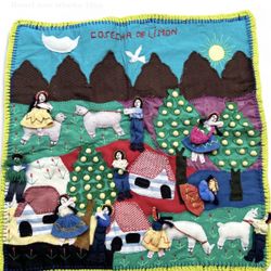 Vibrant Folk Art Peruvian Arpillera Lemon Harvest 