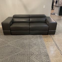 Gray Leather Power Reclining Sofa