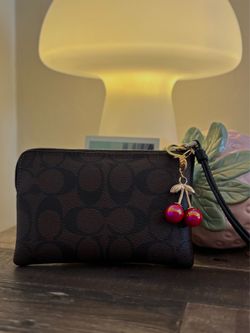 Coach Wristlet Wallet in dark brown, black, and metalic