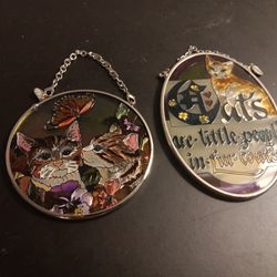GORGEOUS NEW Pair of CAT Stained Glass Suncatcher Plaques.

