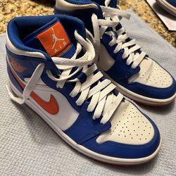 Nike Air Jordan 1 Mid "knicks" Royal Blue-orange Men Size 8.5.