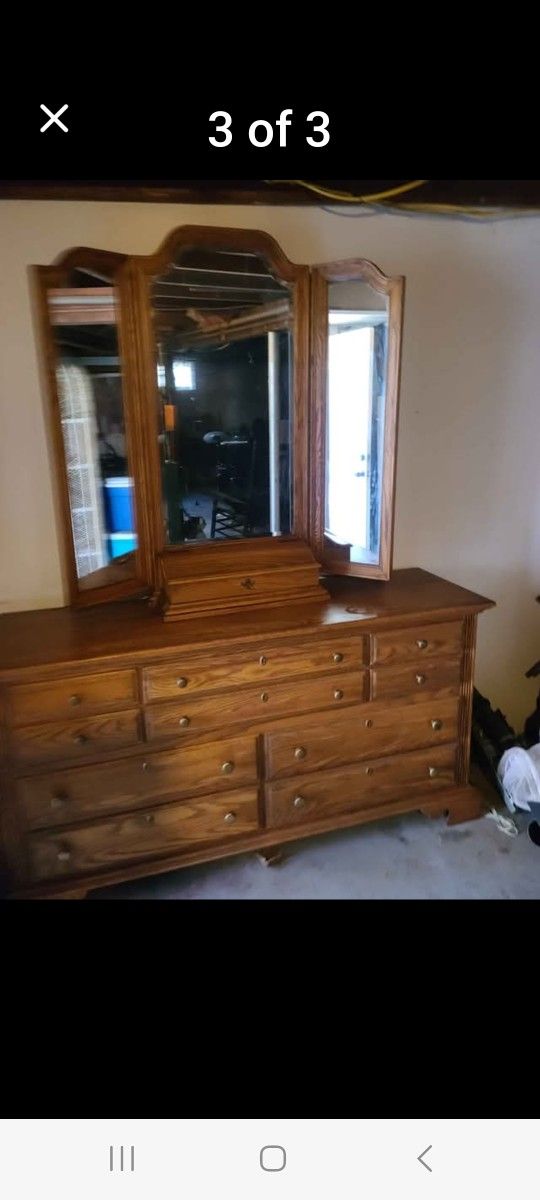 Solid Oak Dresser With Mirror
