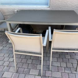 Outdoor Glass Tan Table Top With Metal  Base With 4 Chairs 