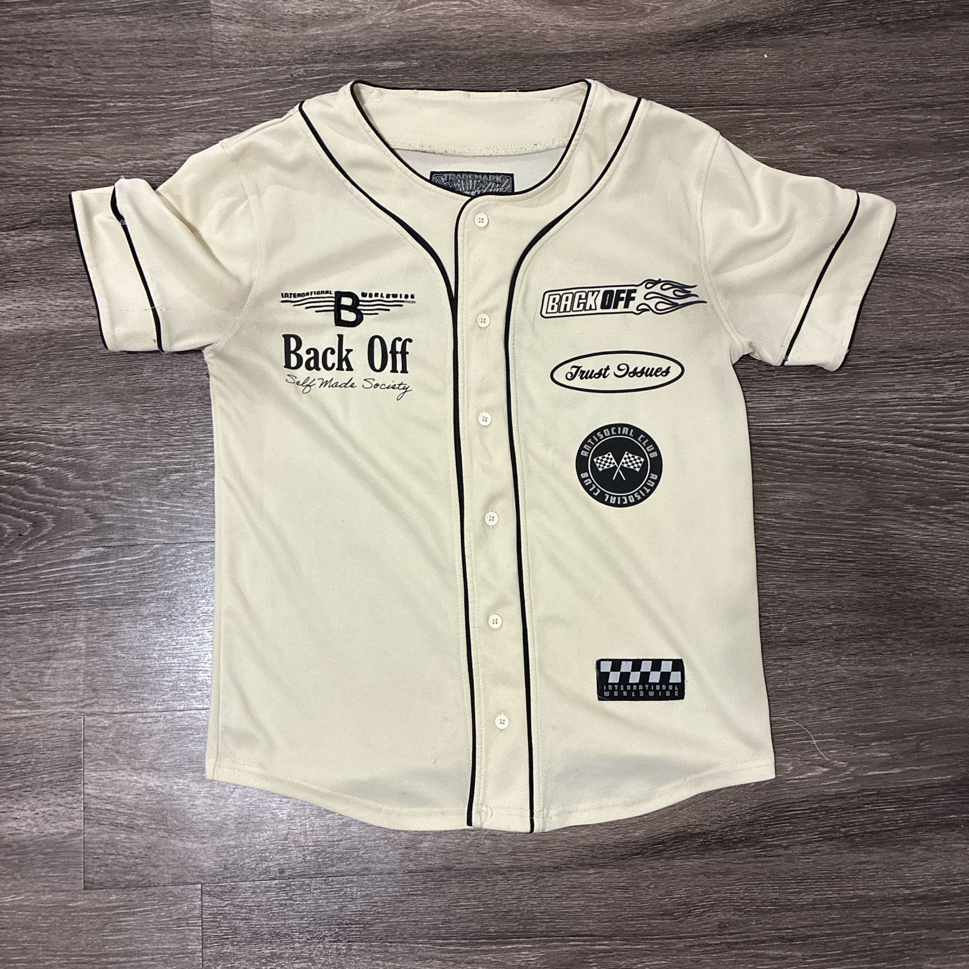 Cream and Black Back Off Motorsports Baseball Jersey #motorsports