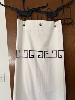 White Shower Curtain with Greek Key Border