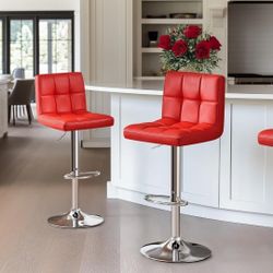 New 💫Bar Stools Set of 2, Adjustable PU Leather Swivel Barstools, Modern Counter Stools  
