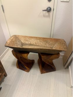 Antique Wooden Dough Bowl / Trencher – Restoration Hardware Style Rustic Decor 36”