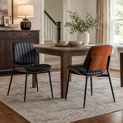 Colorado PU Leather Dining Chair with Wood Back and Metal Legs Set of 2