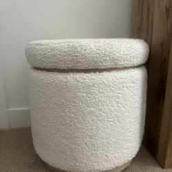 Cream White Circle Sherpa Storage Ottoman