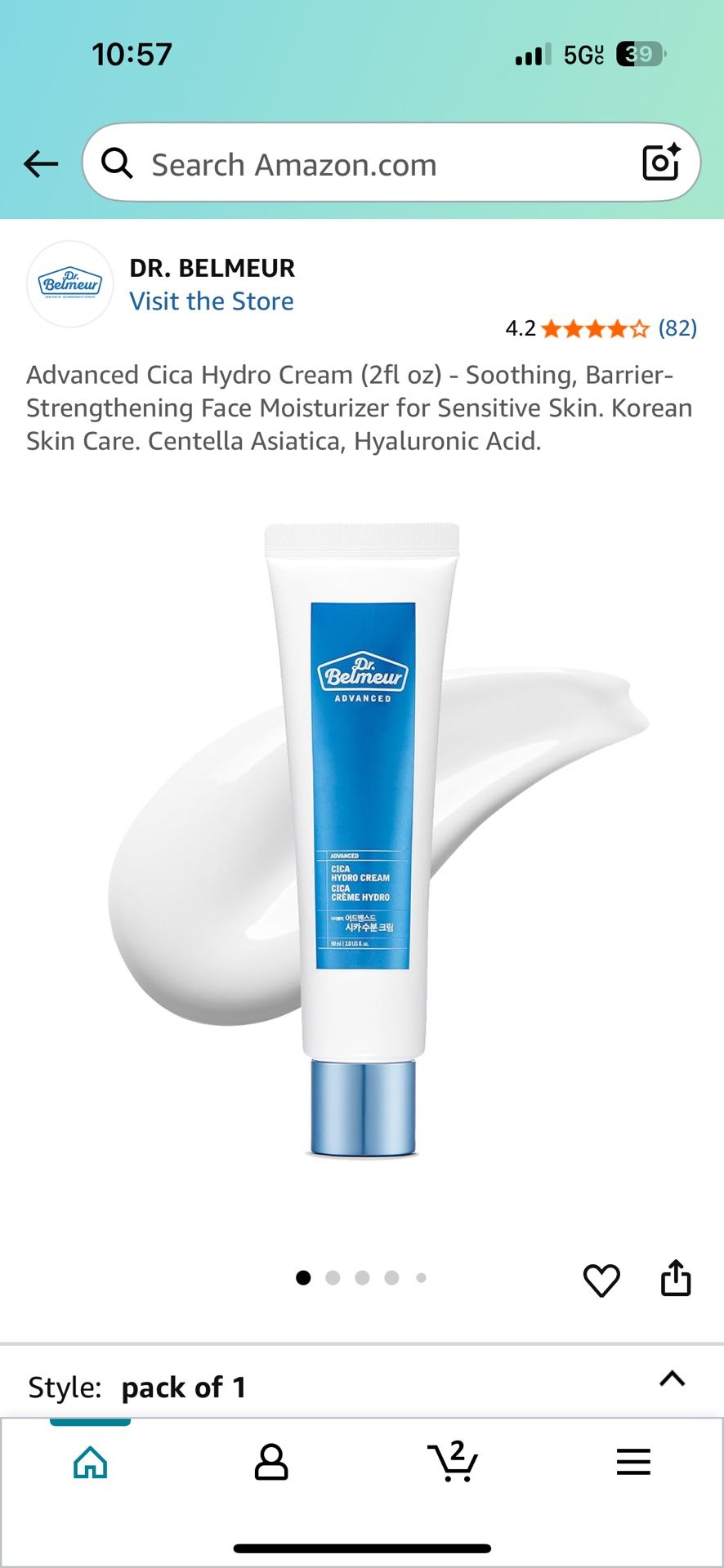 Advanced Cica Hydro Cream (2fl oz) - Soothing, Barrier-Strengthening Face Moisturizer for Sensitive Skin. Korean Skin Care. Centella Asiatica, Hyaluro