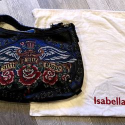 Isabella Fiore “Faith Love Hope” Needlepoint Black Leather Purse