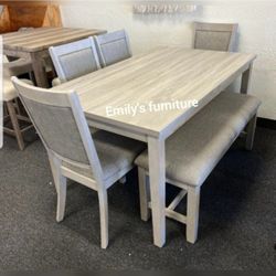 6-Pc Light Gray Dining Table Set 