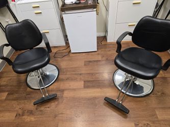 2 salon chairs and 1 shampoo bowl