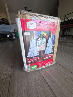 Complete 6.5ft Pre-Lit White Christmas Tree Set with Velvet Skirt & All Ornaments Included
